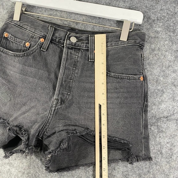 Levis 501 Denim Shorts 27 Charcoal Gray High Rise Jean Cutoff Eat Your Words - Picture 11 of 16